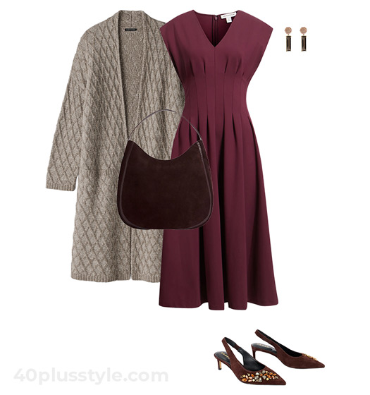 Cardigan and dress for fall | 40plusstyle.com