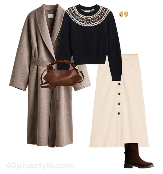 Sweater and skirt outfit | 40plusstyle.com