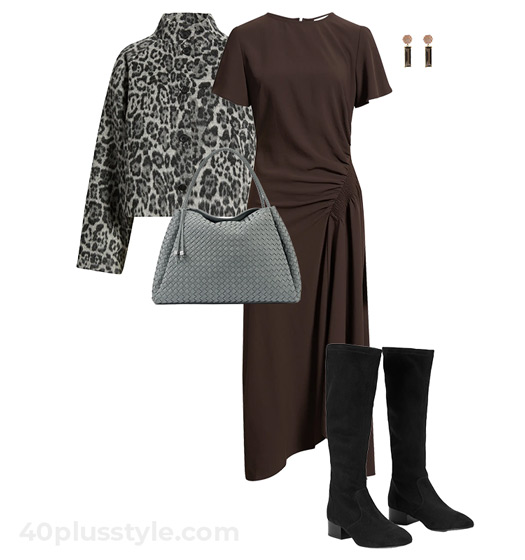 Leopard jacket and brown dress | 40plusstyle.com