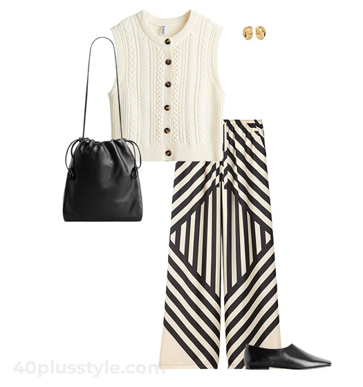Vest and print pants | 40plusstyle.com