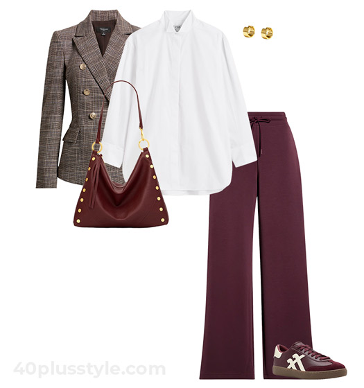 Blazer and track pants | 40plusstyle.com
