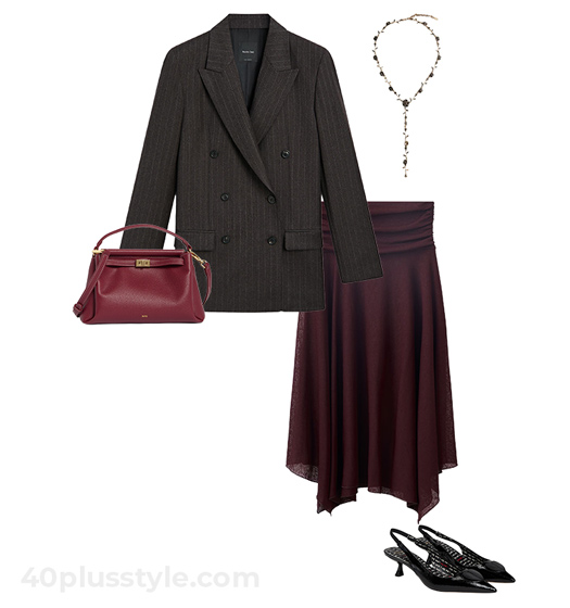Double breasted blazer and skirt | 40plusstyle.com