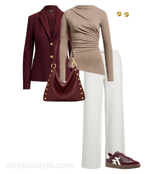 Blazer and track pants | 40plusstyle.com