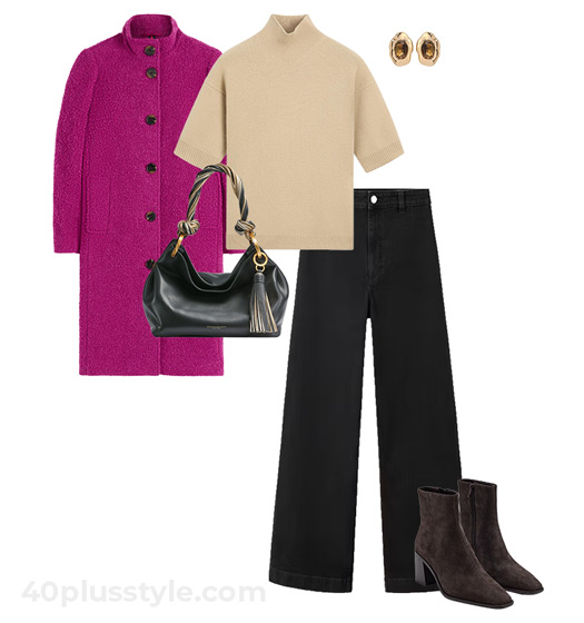Coats for your body type - pink coat and jeans | 40plusstyle.com