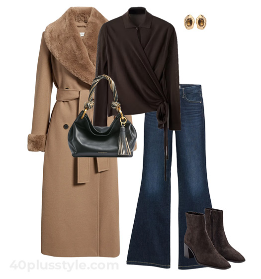 fur collar coat and jeans | 40plusstyle.com