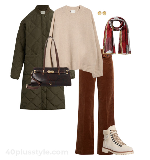 Quilted coat and lace boots | 40plusstyle.com