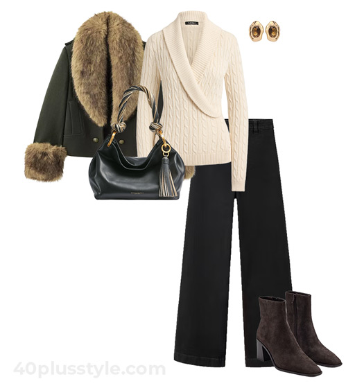 Fur coat and jeans | 40plusstyle.com